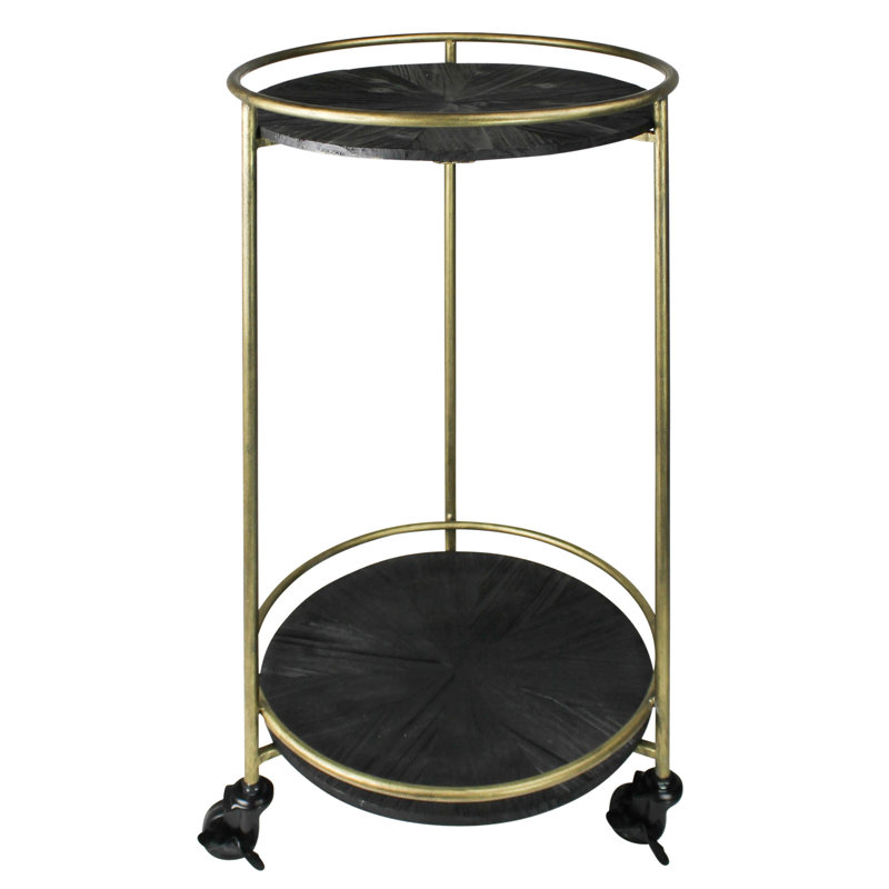 Andy Round Black Wood and Brass Rolling Cart