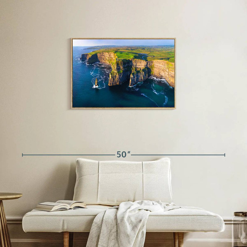 Falaises de Moher en Irlande, Cadre flottant en bois naturel, 31 po x 21 po