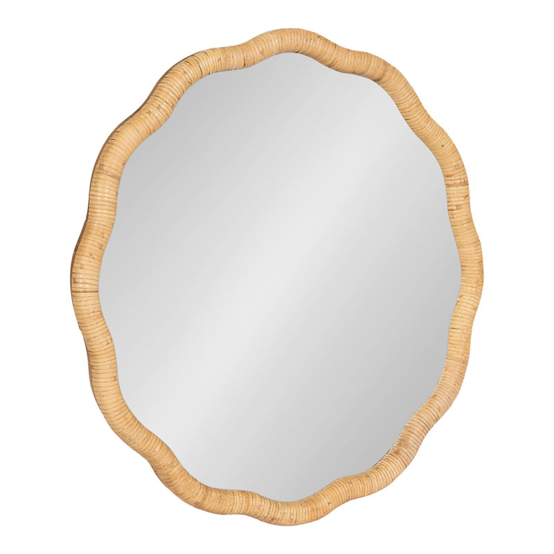 Scalloped Round Rattan Bathroom Mirror, 26" x 26"