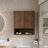 26" Wall Mounted Walnut Toilet Storage Bathroom Cabinet With 2 Striped Solid Wood Doors and Open Shelf-648196939