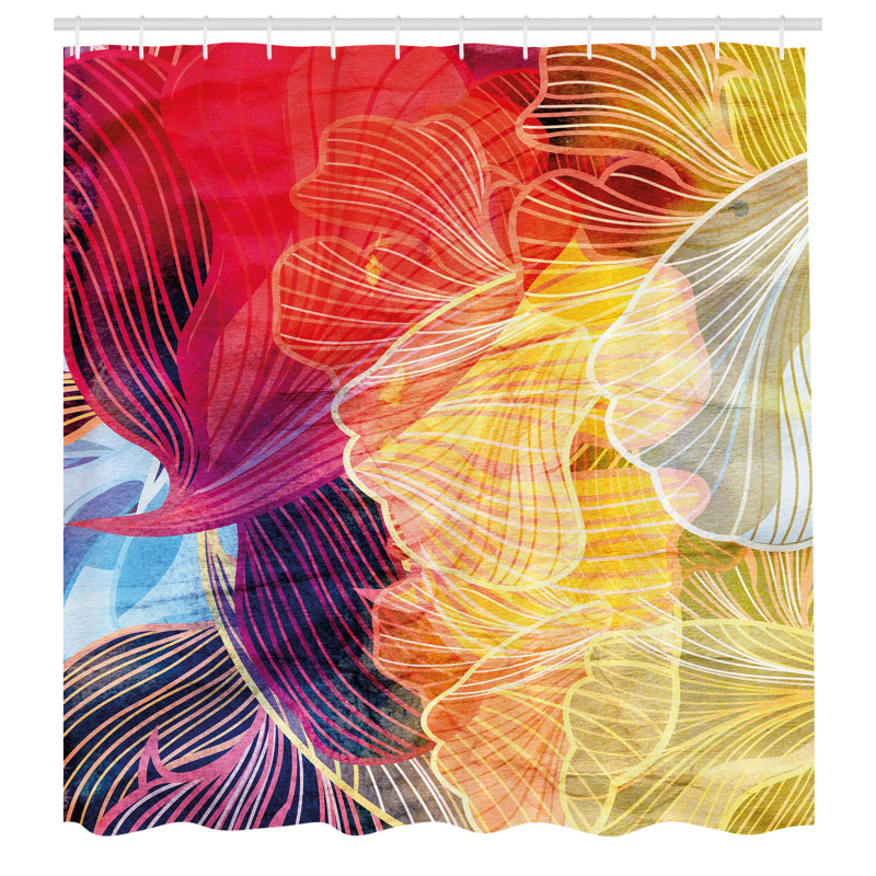 Multicolor Abstract Watercolor Fabric Shower Curtain with Hooks