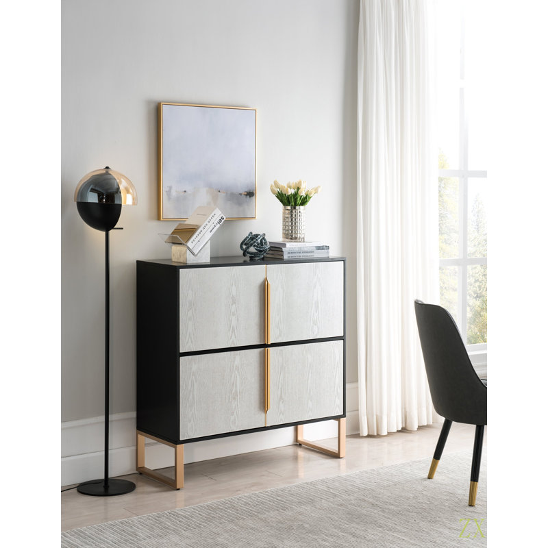 Armoire de rangement à quatre portes, armoire de buffet de 42 po avec poignées à base en métal, armoire à café avec 4 portes pour la cuisine, la salle à manger et le salon