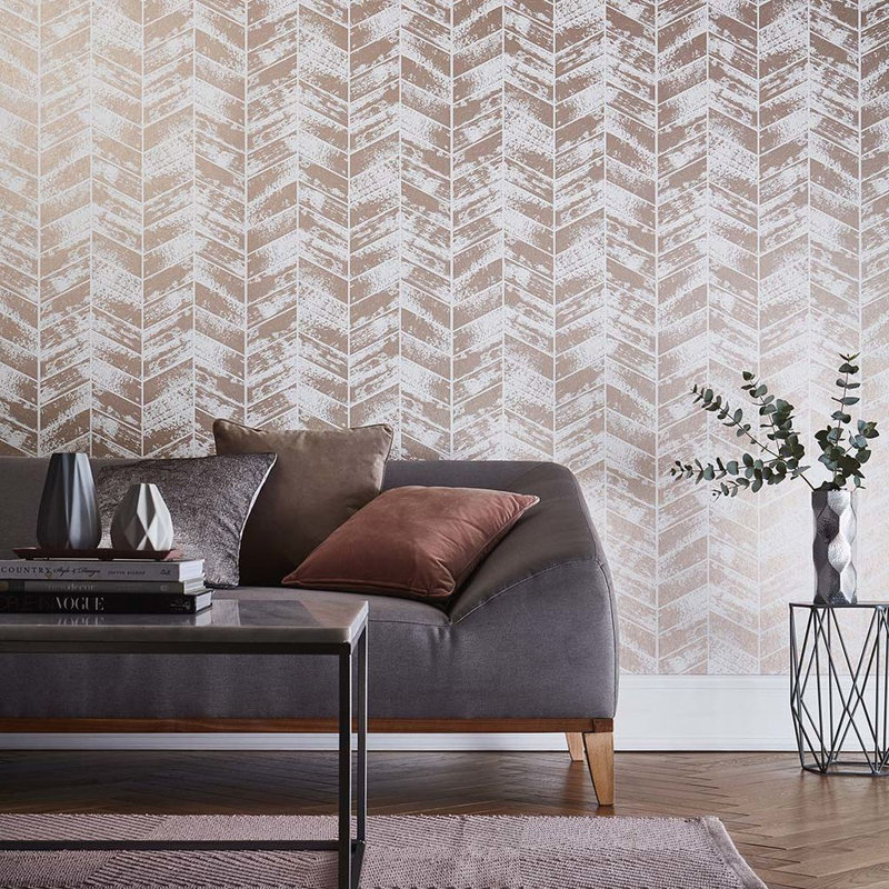 Insignia Chevron Metallic Wallpaper Roll, Rose Gold
