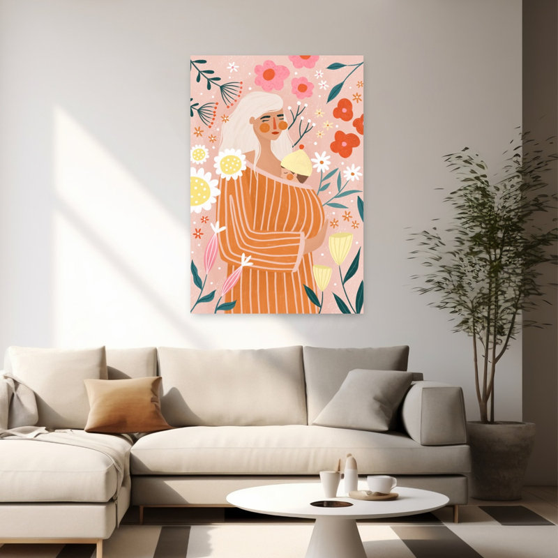 Blooming Motherhood Contemporary Modern Peaceful Flower Nature Wall Art Print 1 Piece Wrapped Canvas Wall Art
