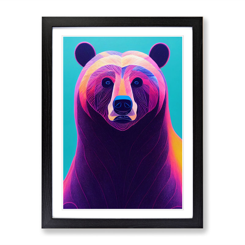 Bear Acrylic - Single Picture Frame Print, 64cm H x 46cm W x 2cm D, Oak Framed