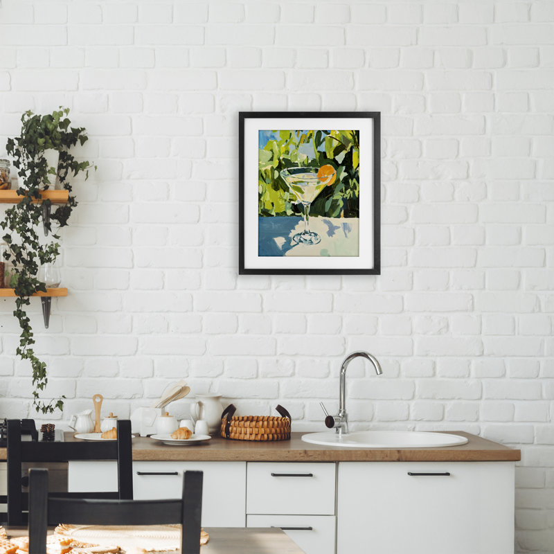 Cocktail d'été avec impression encadrée orange sous verre, design par Riley B, H 16 po x l 13 po, Cadre noir minuit