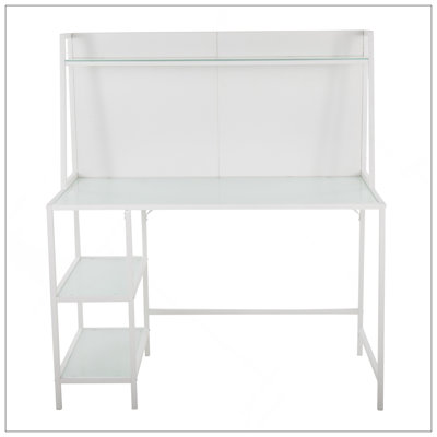 Modern And Durable Desk With Frosted Glass And Metal Construction For Stylish Workspace