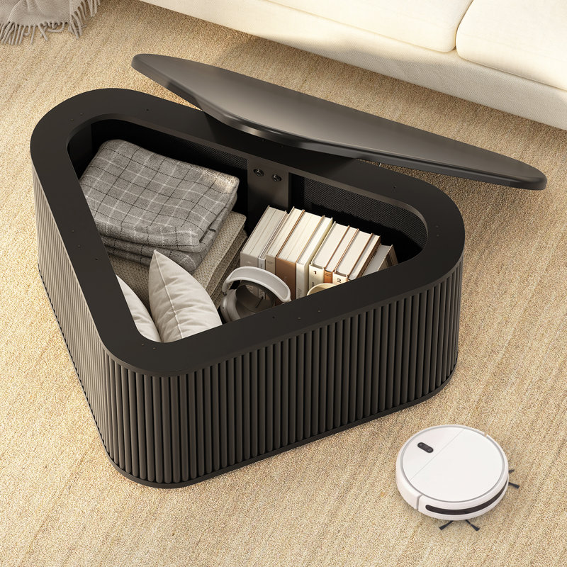 Table basse cannelée avec rangement, P 35,8 po x l 25,6 po x H 18,1 po, table basse moderne Mid Century, table basse pour le salon, petit espace, noir