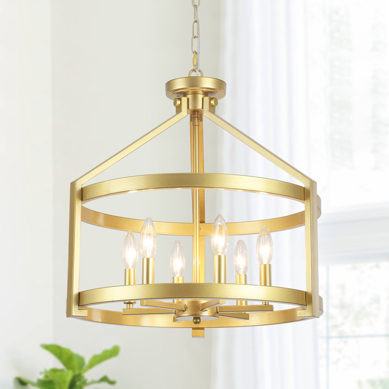 6- Light 23.1" Dimmable Farmhouse Round Cage Chandelier, Gold