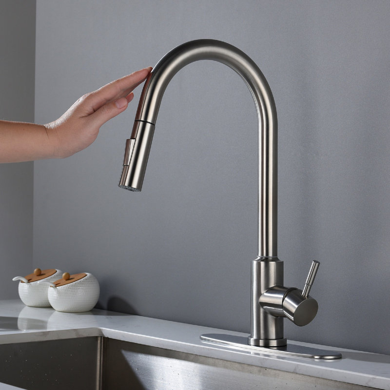 Touch Operated Kitchen Faucet With Pull Down Feature - , Easy Temperature Adjust Brushed Nickel, Stainless Steel Pull-Down Spray 360-Degree Rotation, Rust,