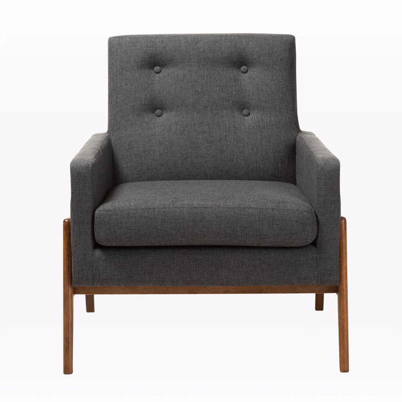 Kisner Solid Rubberwood Upholstered Armchair in Dark Grey, 31.69" H X 29.13" W X 29.92" D, Dark Gray