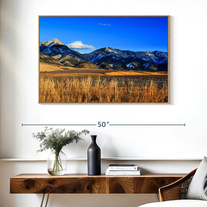 Vue panoramique des montagnes Bridger, Cadre flottant en bois naturel, 40 po x 27 po
