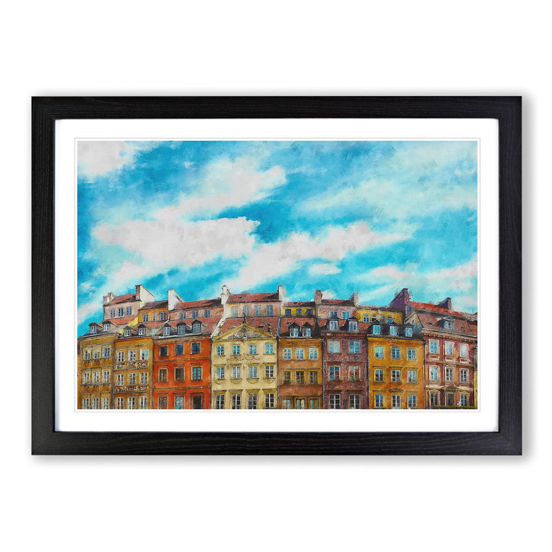 Warsaw Old Town in Poland - Picture Frame Painting Print, 45cm H x 63cm W x 2cm D, Black Framed