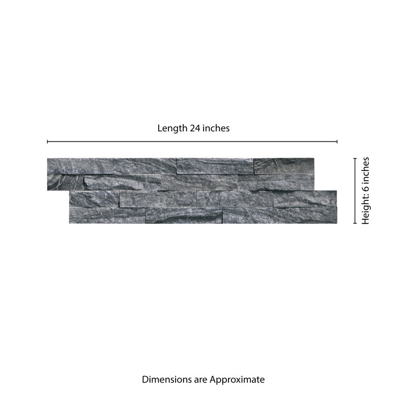 Stonecrest 6 in. x 24 in. Split Face Natural Stone Ledger Panel Wall Tile, Ashen Black