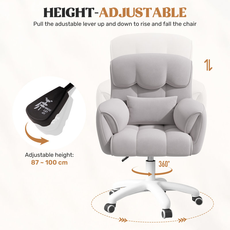 Velvet Office Chair, Grey, White