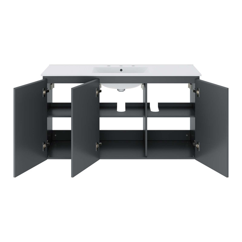 48" Wall-Mount Bathroom Vanity In Grey White, Grey, White