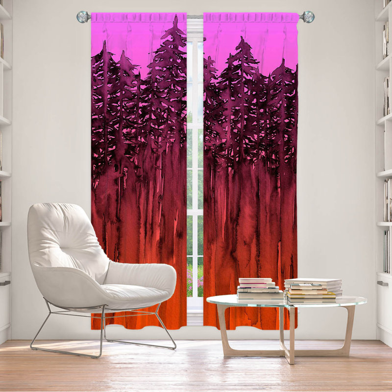 Panneau de rideau simple obscurcissant avec passe-tringle Forest Trees, Orange néon / rose, L 20 po x L 82 po