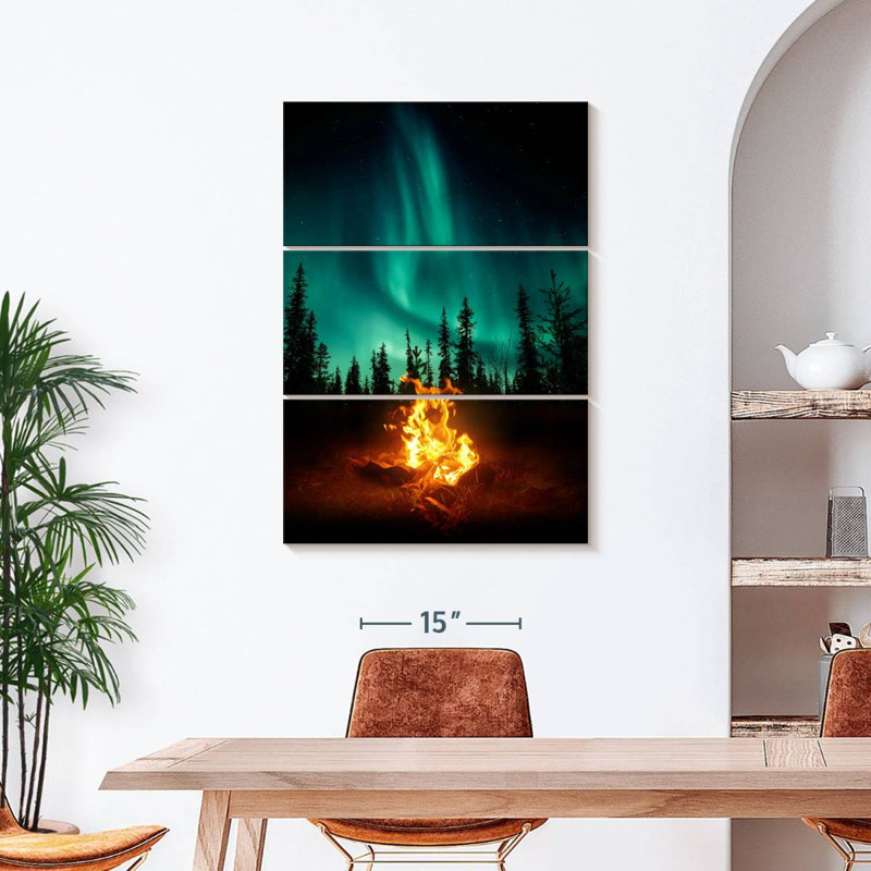«Campfire Under Northern Lights», toile tendue 4 pièces, H 45 po x l 28 po