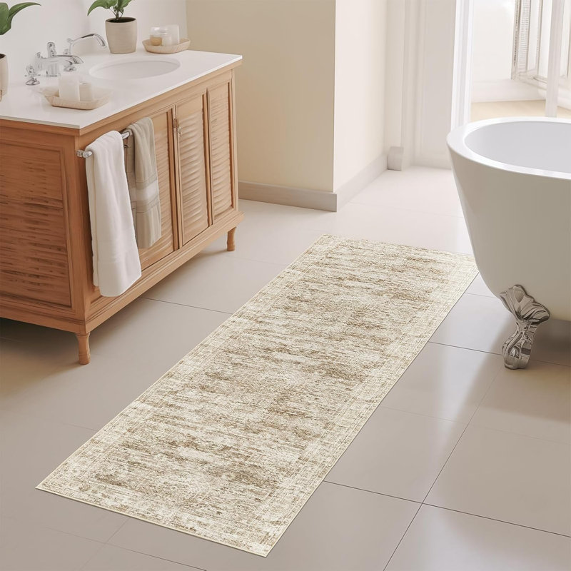 Tapis lavable rétro antidérapant (brun), Tapis de couloir 2 pi 6 po x 8 pi