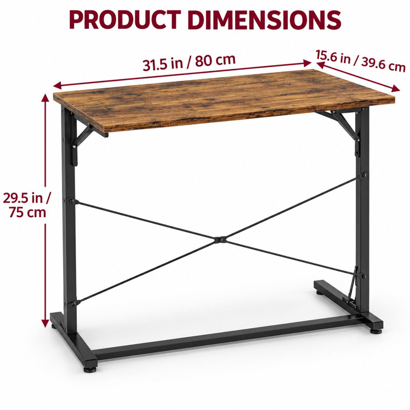Table d'appoint pliante rustique marron de 80 cm avec cadre en métal