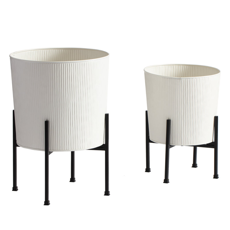 Ensemble de pots à fleurs en métal 2 pièces Boones, Blanc