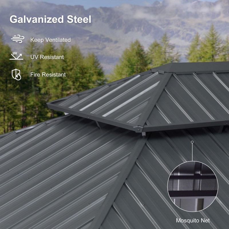 Purple Leaf 11' X 13' Hardtop Gazebo Aluminum Gazebo With Galvanized Steel Double Roof For Patio Lawn And Garden, Curtains And Netting Included Grey