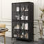 Armoire de rangement en métal, vitrine avec portes en verre trempé et tablettes réglables