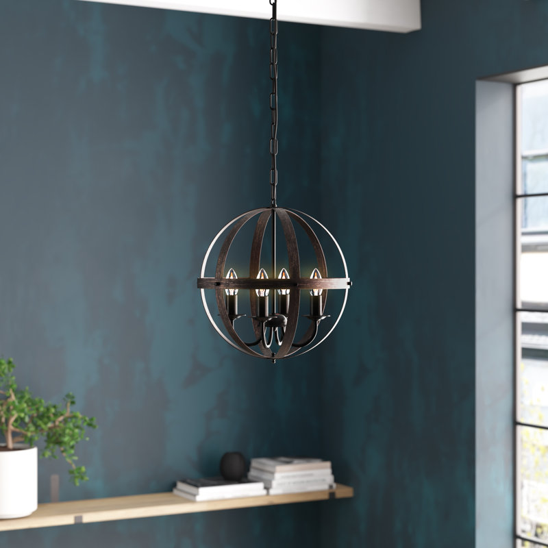 Luminaire suspendu sphère 4 lumières Balfe avec détails en fer forgé Balfe
