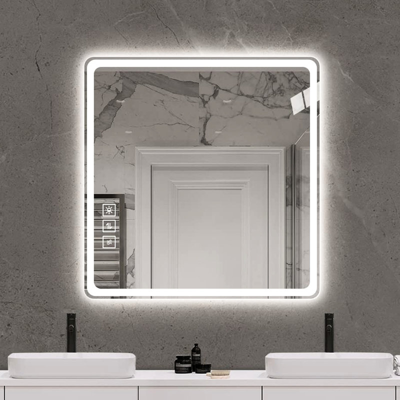 Miroir de salle de bain à DEL 36 po x 36 po, brouillard, rouille, flare 36