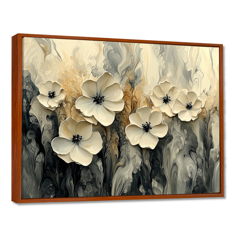 Ilaisaane crème fleurs abstraites dans le vent II - fleurs abstraites, art mural, H 16 po x l 32 po, Brun