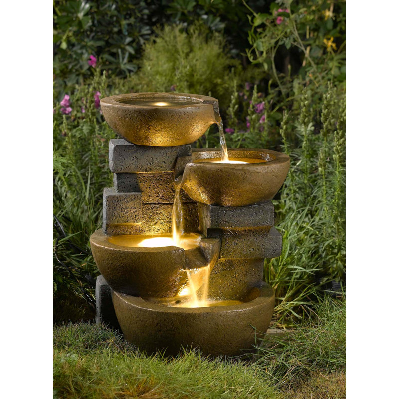 Burnet Weather Resistant Cascade Fountain with Light