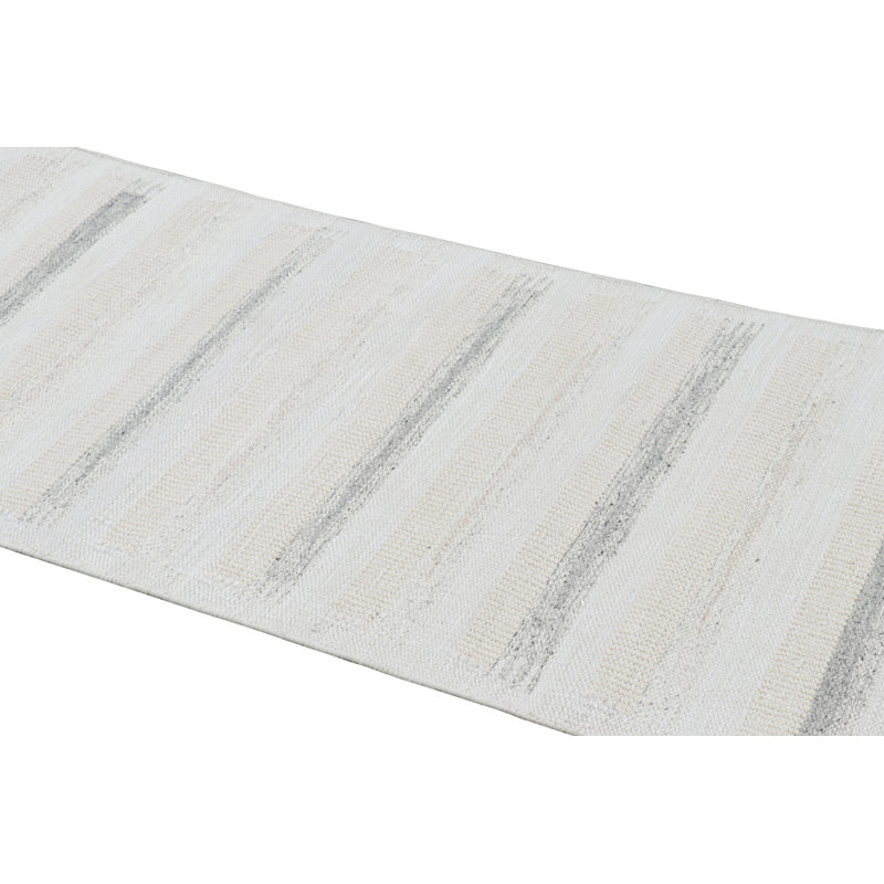 Rug & Kilim’S Scandinavian Runner Rug In White And Gray With Stripes, Rectangle 6' x 9'