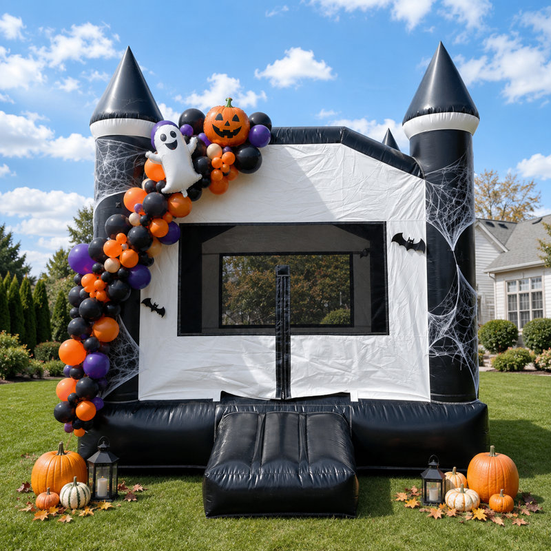 13' L x 10' W x 11' H Commercial-Grade Castle Bounce House with Blower for Kids & Adults, White/Black