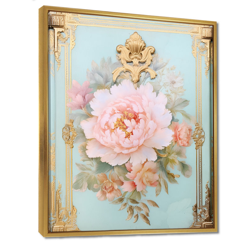 Baer - pivoine, art mural, H 40 po x l 30 po, Cadre flottant doré, bois massif