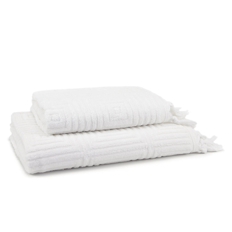 Ensemble de serviettes turque en rayonne de bambou 2 pièces Troya, Blanc