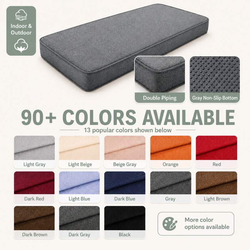 Customizable Bench Cushion For Indoor/Outdoor Furniture/Chair/Window Seat, Premium 75D High-Resilience Foam, Black