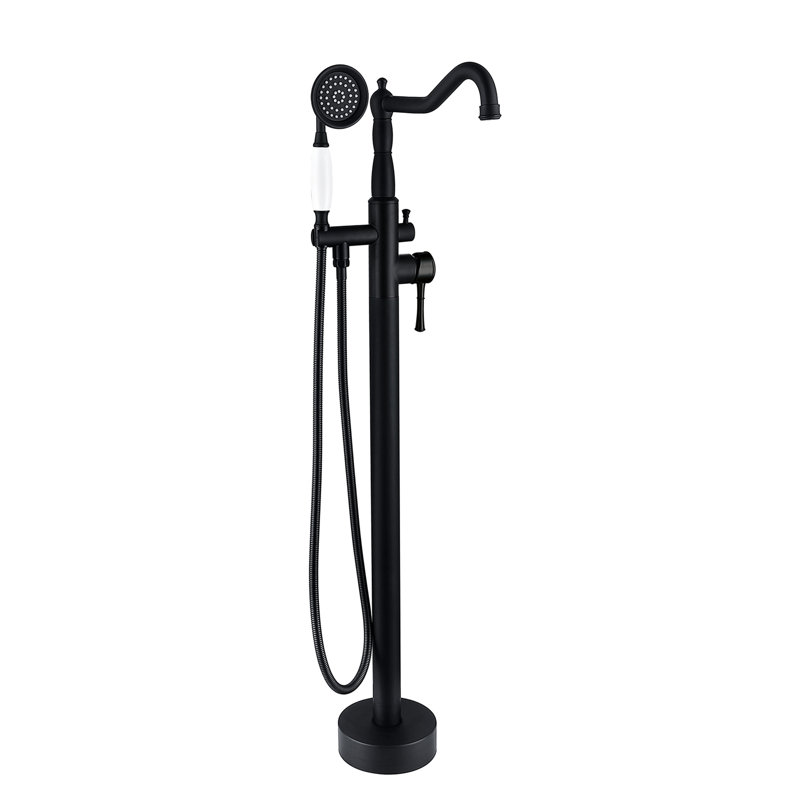 Robinet de baignoire autoportant en métal massif avec pomme de douche à main, fabrication de qualité