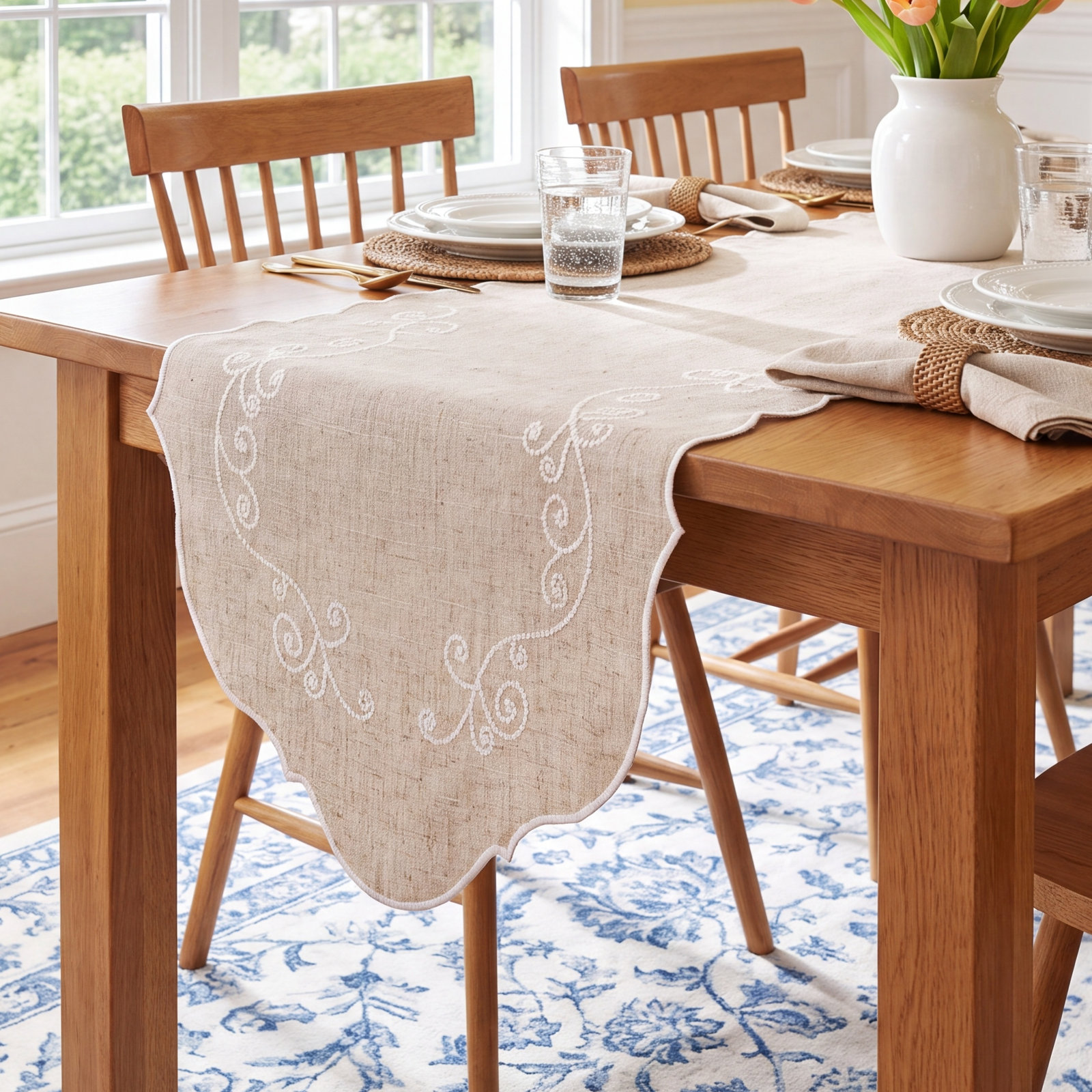 French Perle Table Runner, 70" x 14"