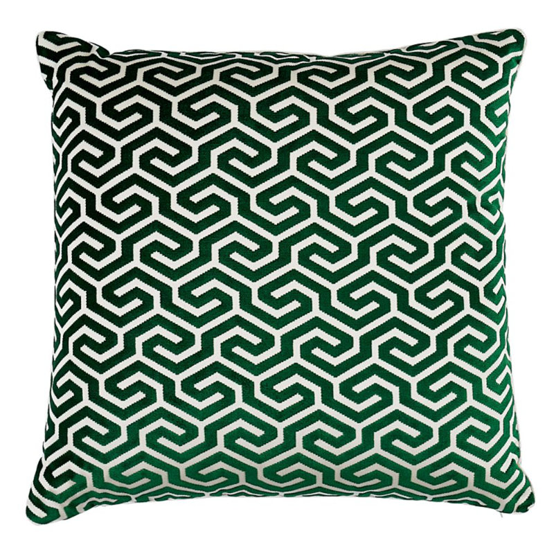 Oreiller en velours Ming Fret, 20 po x 20 po, Émeraude