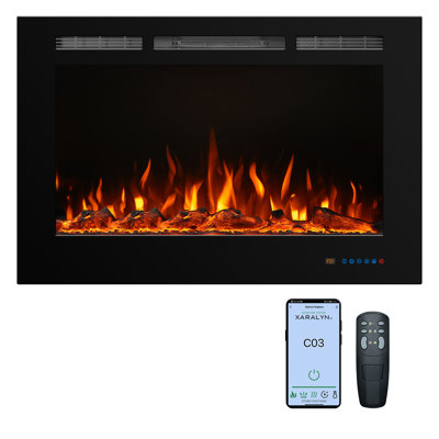 Recessed Electric Fireplace, Fireplace Inserts With Touch Screen & Remote, 5 Flame Brightness Settings, 3 Color Log Flame, Timer, Temperature 750/1500W, Black