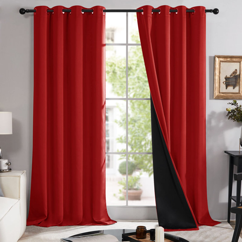 100 Percent Blackout with Liner Grommet Curtain Panel (Set of 4), 52" W x 108" L, Red