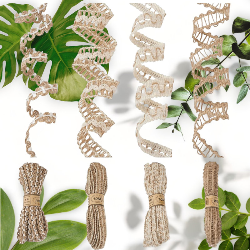 4 Rolls Natural Burlap Ribbons Lace Twine Set