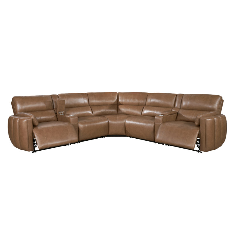Canapé modulaire en cuir 7 pièces Lauretta Andan, Cuir grainé Sable