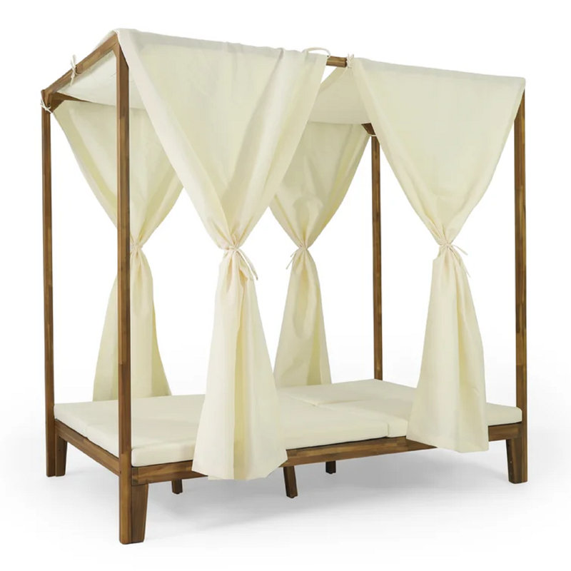 Christopher Knight Home KENZIE Daybed With Teak + Wood + Waterproof Fabric Variants, Ideal For Garden & Outdoor Patio Relaxation