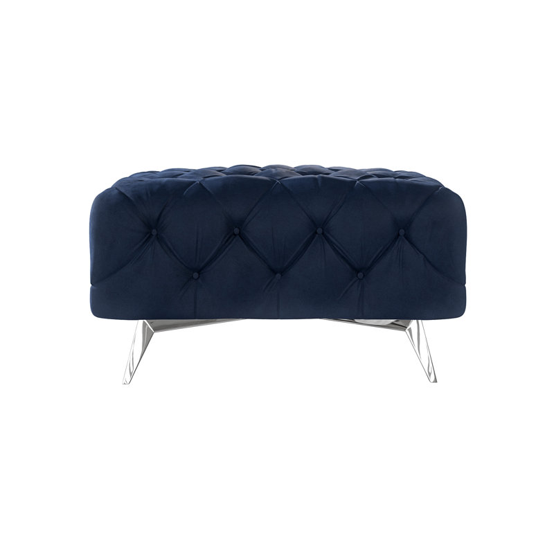 Chesterfield Footstool Bixby with Silver Metal Legs, Navy Blue
