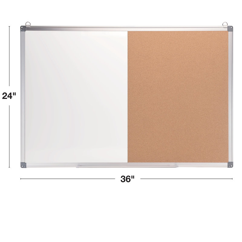 Excello Global Products 24"x36" Hanging Combo Cork and Dry Erase Board w/ Markers, Magnets and Pins