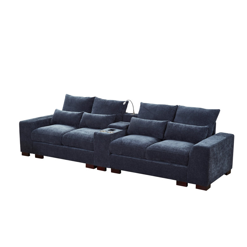 Modern Sectional Sofa Couch With Console, Dark Gray Fabric