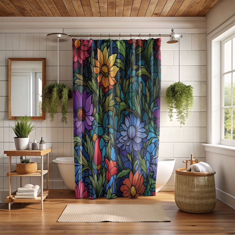 Rideaux de douche en verre 1 pièce, H 74 po x l 71 po