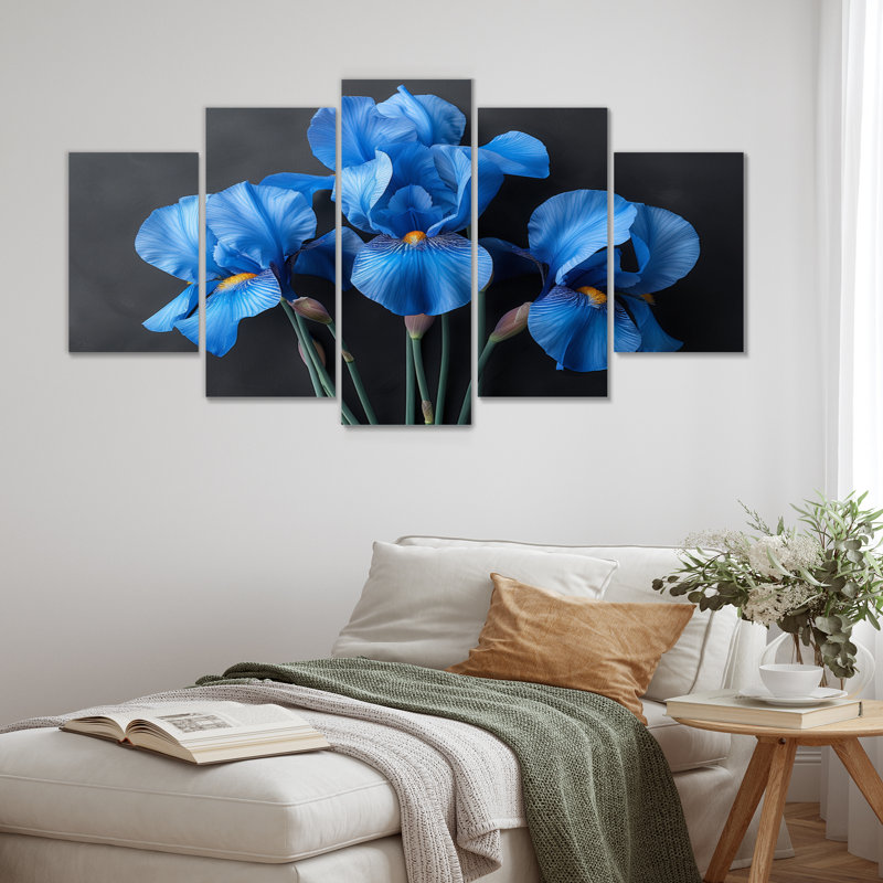 Bleu et noir Iris Ethereal Elegance I - Ensemble de décorations murales Iris