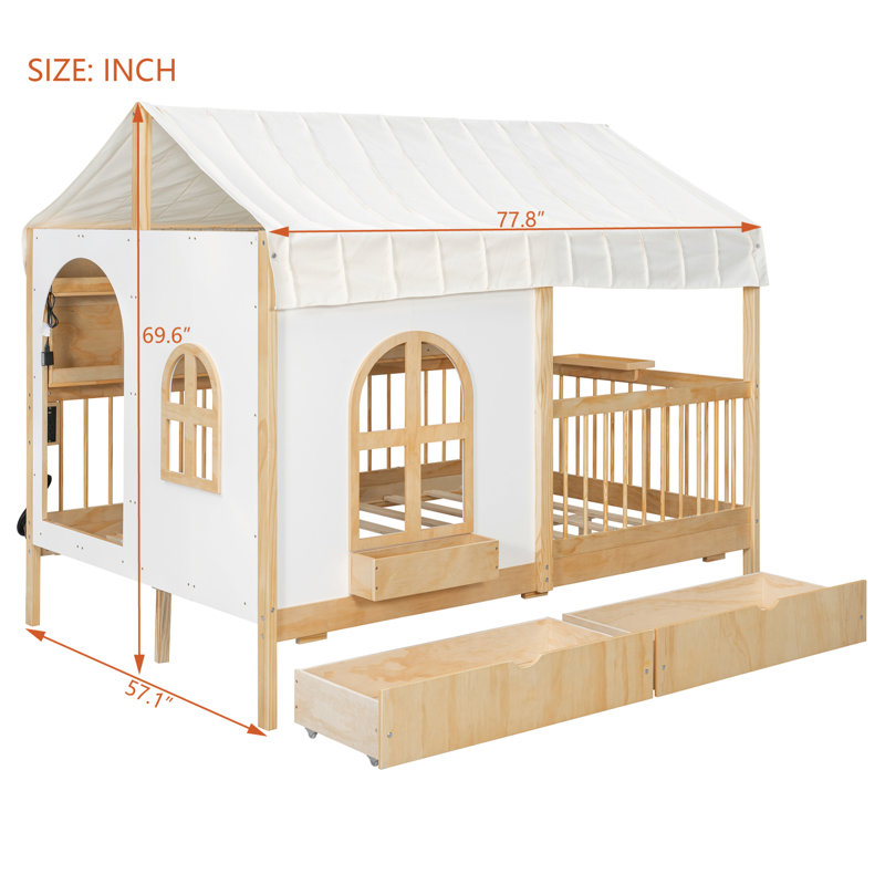 Lit de maison pleine grandeur peu encombrant avec bois et panneau de fibres à densité moyenne, solution de rangement moderne